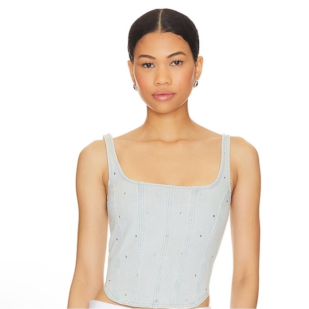 NWT Revolve superdown Margo Corset Top in Light Blue Wash Size L